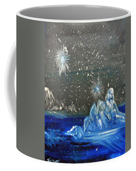 Moon Coffee Mug featuring the painting Moon with a Blue Dress by Suzanne Surber
