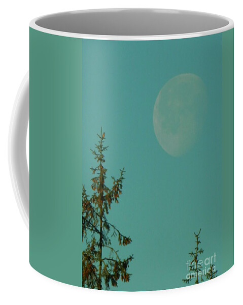 Bird Coffee Mug featuring the photograph Moon With Little Bird by Gallery Of Hope 