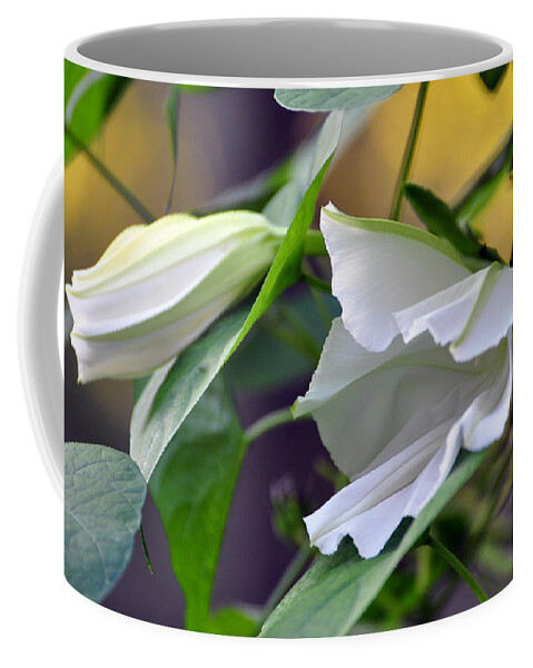 Moonflower Flower White Green Coffee Mug featuring the painting Moonflowers by Gail Butler