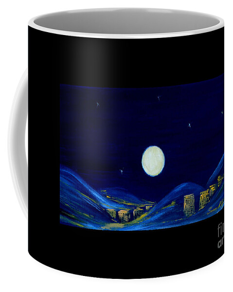 Best Winter Holidays Collection Coffee Mug featuring the painting Moonlight. Winter Collection by Oksana Semenchenko