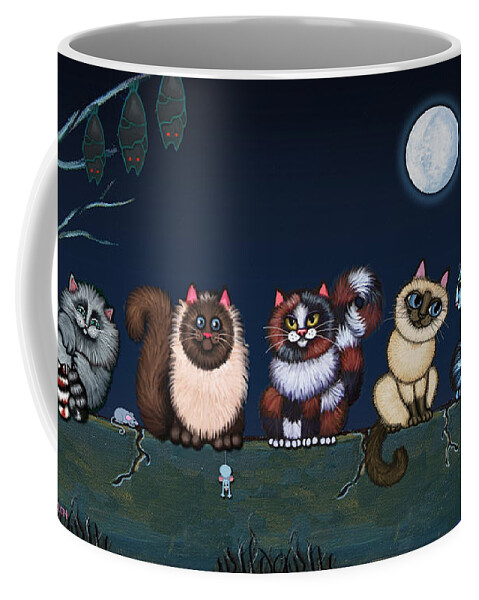 Cat Coffee Mug featuring the painting Moonlight On The Wall by Victoria De Almeida