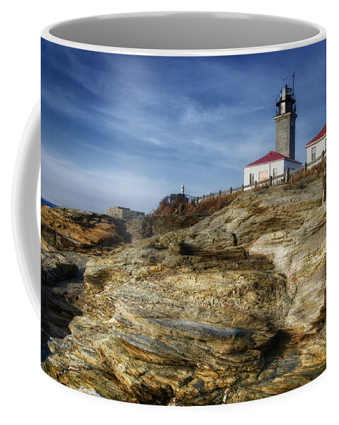 Joan Carroll Coffee Mug featuring the photograph Morning at Beavertail Lighthouse by Joan Carroll