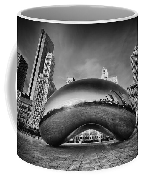 Chicago Cloud Gate Coffee Mug featuring the photograph Morning Bean in Black and White by Sebastian Musial
