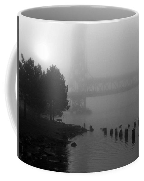 Portage Lake Lift Bridge Coffee Mug featuring the photograph Morning Fog by David T Wilkinson
