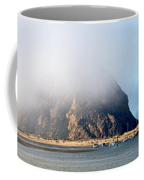 Scenic Coffee Mug featuring the photograph Morning Fog Over Morro Rock by AJ Schibig