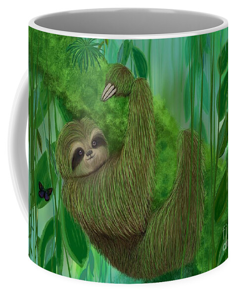 Sloth Coffee Mug featuring the painting Mossy Three Toed Sloth by Nick Gustafson