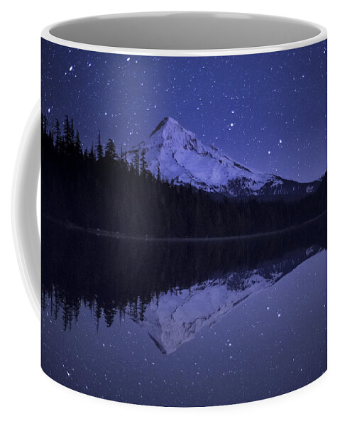 534808 Coffee Mug featuring the photograph Mount Hood And Starry Sky Reflected In by Michael Durham