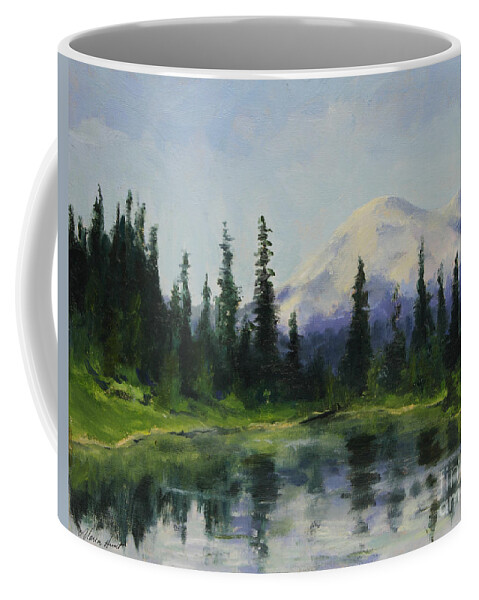 Mountains Coffee Mug featuring the painting Picnic by the Lake by Maria Hunt