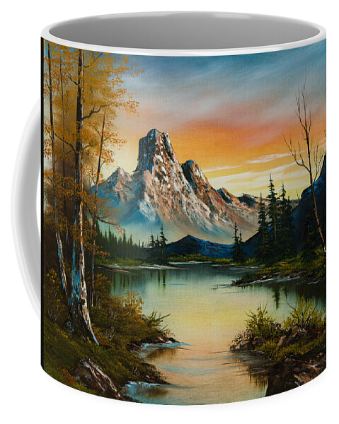 Landscape Coffee Mug featuring the painting Sunset Lake by Chris Steele