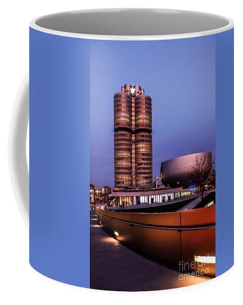 Architecture Coffee Mug featuring the photograph munich - BMW office - vintage by Hannes Cmarits