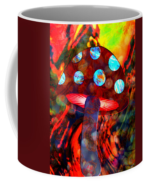 Psychedelic Coffee Mug featuring the mixed media Mushroom Delight by Ally White