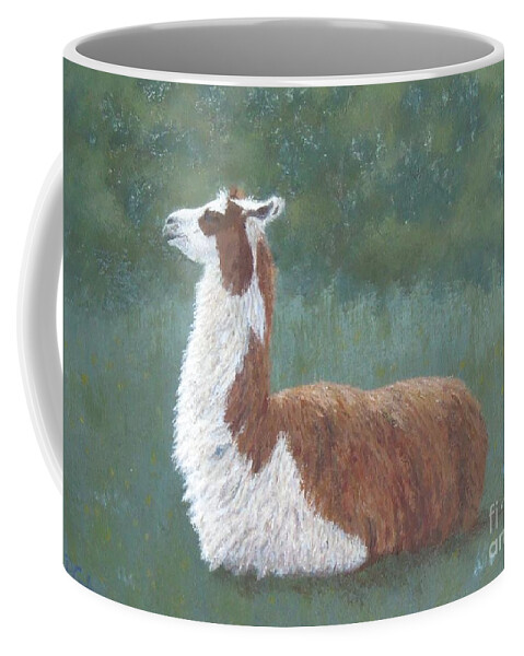 Llama Coffee Mug featuring the painting My Good Side by Phyllis Andrews