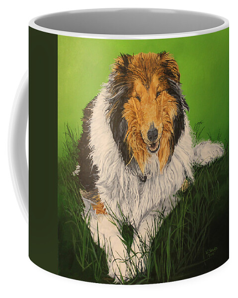Collie Coffee Mug featuring the painting My Guardian by Wendy Shoults