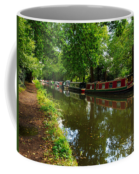 English Canal Coffee Mug featuring the photograph Narrowboats moored on the Wey Navigation in Surrey by Louise Heusinkveld