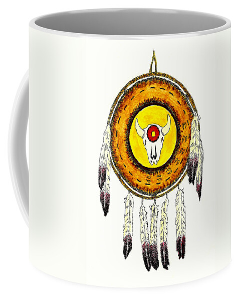 Shield Coffee Mug featuring the painting Native American Ceremonial Shield Number 2 by Michael Vigliotti