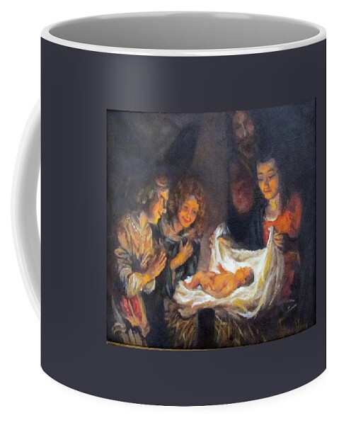 Religion Coffee Mug featuring the painting Nativity Scene Study by Donna Tucker