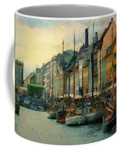 Nayhavn Coffee Mug featuring the painting Nayhavn Street by Jeffrey Kolker