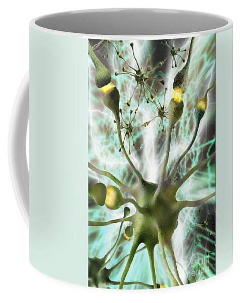 Graphic Coffee Mug featuring the photograph Nerve Cells And Synapses by Mike Agliolo