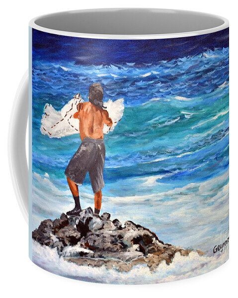 Seascape Coffee Mug featuring the painting Net Fishing by Larry Geyrozaga