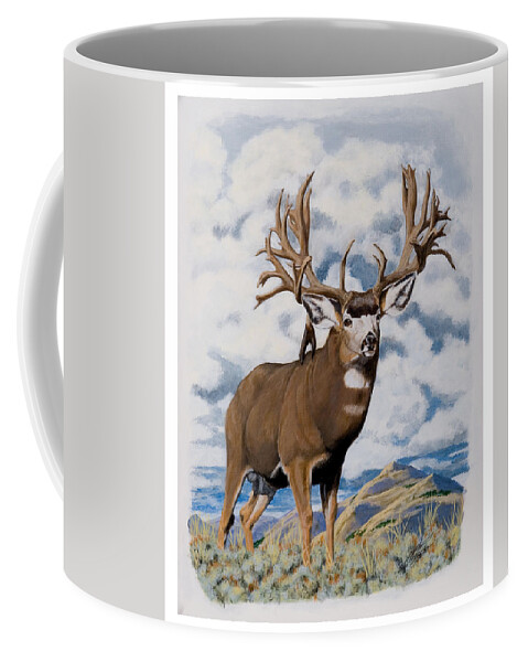 Nevada Coffee Mug featuring the painting Faria Nevada Nontypical Mule deer by Darcy Tate