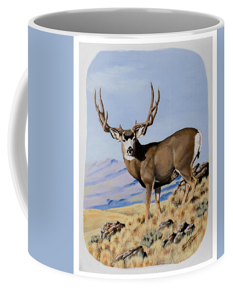Nevada Coffee Mug featuring the painting Nevada Typical Mule Deer by Darcy Tate