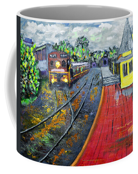 Train Coffee Mug featuring the painting New Hope PA Train Station by Michael Daniels