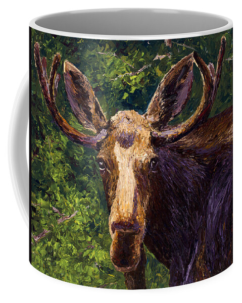 Moose Coffee Mug featuring the painting Loose Moose by Mary Giacomini