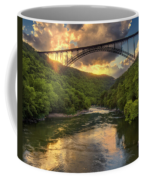 New River Gorge Bridge Coffee Mug featuring the photograph New River Evening Glow by Mary Almond