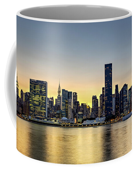 New York City Skyline Coffee Mug featuring the photograph New York City Dusk Colors by Susan Candelario
