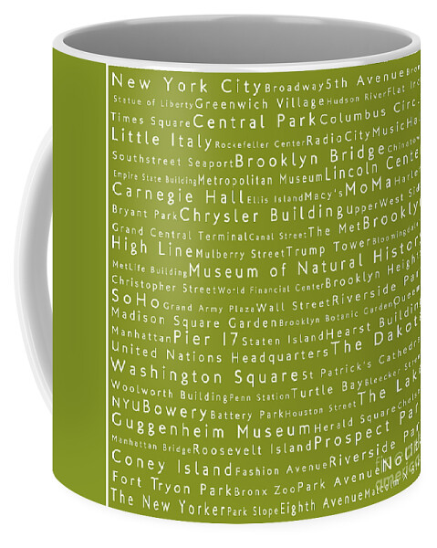 City Coffee Mug featuring the photograph New York City in Words Olive by Sabine Jacobs