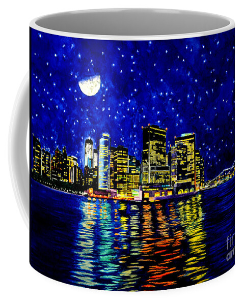 New York City Coffee Mug featuring the painting New York City Lower Manhattan by Christopher Shellhammer