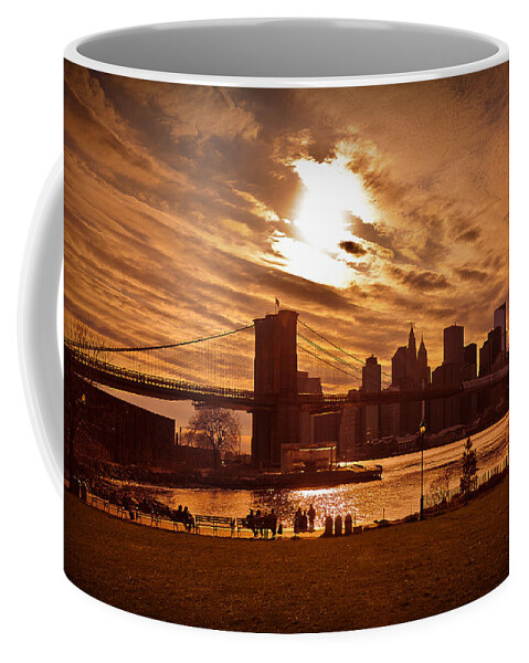 New York Coffee Mug featuring the photograph New York Skyline and Brooklyn Bridge -- Late Afternoon by Mitchell R Grosky
