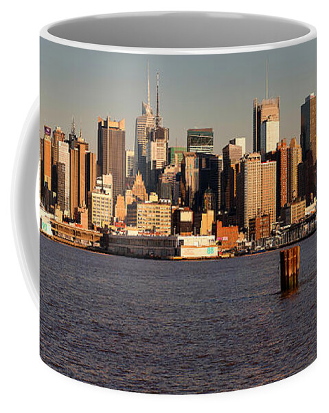 Best New York Skyline Coffee Mug featuring the photograph New York Skyline Panorama from NJ by Mitchell R Grosky