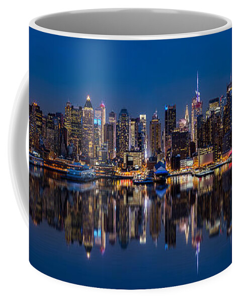 America Coffee Mug featuring the photograph New York skyline reflected in Hudson River by Mihai Andritoiu