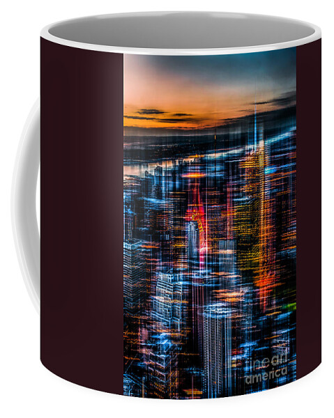 Nyc Coffee Mug featuring the photograph New York- the night awakes - orange by Hannes Cmarits