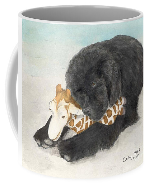 Newfoundland Coffee Mug featuring the painting Newfoundland Dog in Snow Stuffed Animal Cathy Peek Art by Cathy Peek