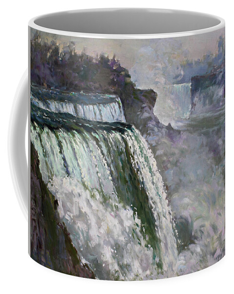Niagara Falls Coffee Mug featuring the painting Niagara American Falls 2 by Ylli Haruni
