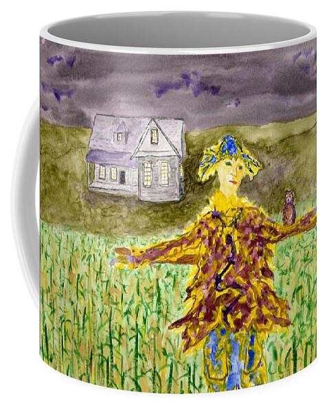  Jim Taylor Coffee Mug featuring the painting Night owl Scarecrow by Jim Taylor