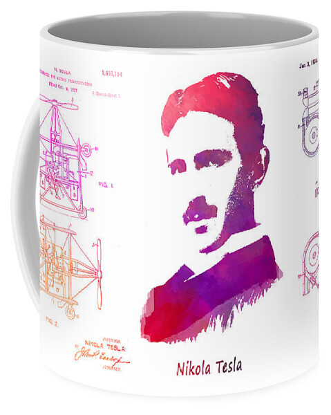 Apparatus For Aerial Transportation Coffee Mug featuring the digital art Nikola Tesla patent art Apparatus for aerial transportation by Justyna Jaszke JBJart