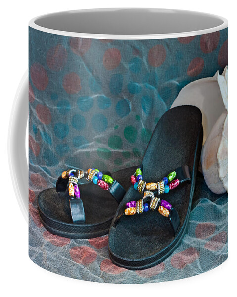 Shoe Coffee Mug featuring the photograph Flip Flop Conch Shell by Patti Deters