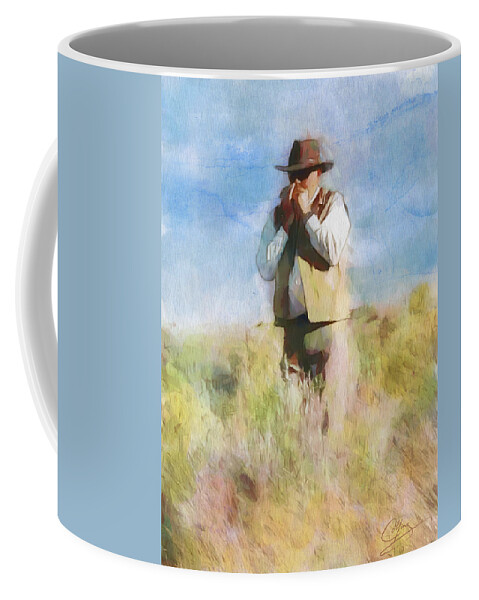 Pioneer Coffee Mug featuring the painting No Useless Cares by Greg Collins