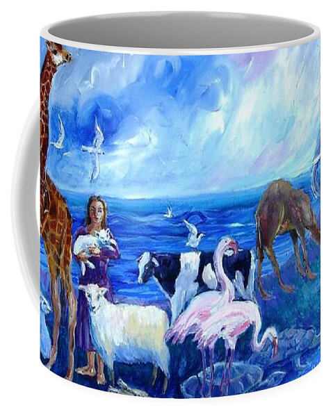  Noah Ark Coffee Mug featuring the painting Noahs Ark - After the Flood by Trudi Doyle