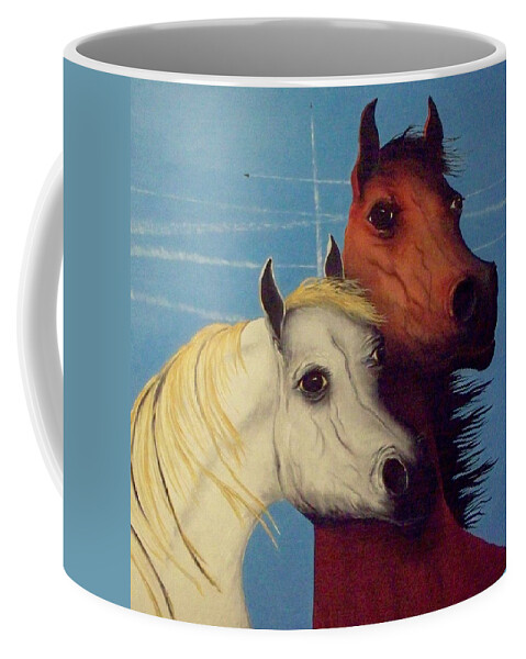 Horses Coffee Mug featuring the painting Chemtrail Ponys by Patrick Trotter