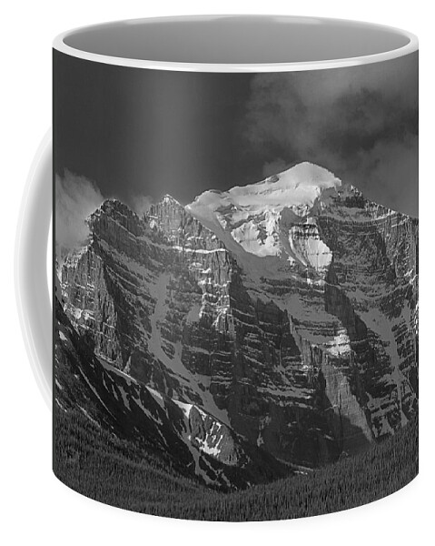 North Face Mt. Temple Coffee Mug featuring the photograph 203553-North Face Mt. Temple BW by Ed Cooper Photography