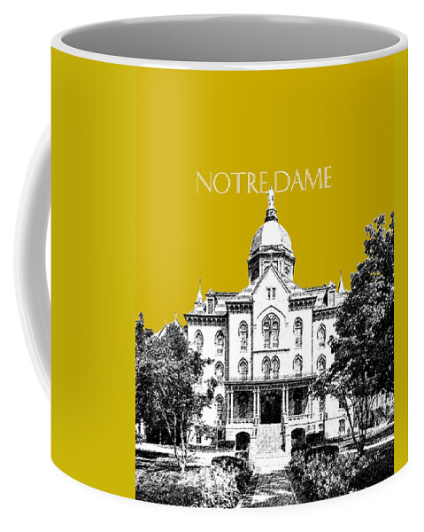 Architecture Coffee Mug featuring the digital art Notre Dame University Skyline Main Building - Gold by DB Artist