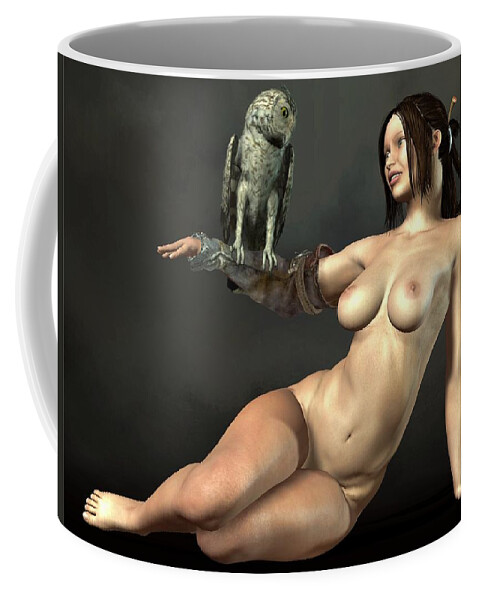 Goddess Coffee Mug featuring the digital art Nude Athena With Owl by Kaylee Mason