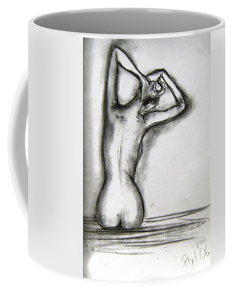 Nude Coffee Mug featuring the drawing Charcoal sketchs from your photos, tasful, artistic, delivered,see www.pixi-art.com by Mary Cahalan Lee - aka PIXI