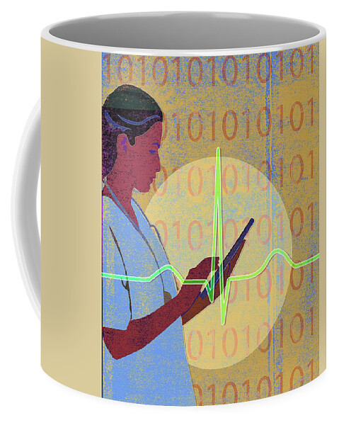 30-35 Coffee Mug featuring the photograph Nurse Using Digital Tablet With Binary by Ikon Ikon Images