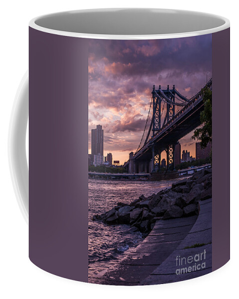 Nyc Coffee Mug featuring the photograph NYC- Manhatten Bridge at night by Hannes Cmarits