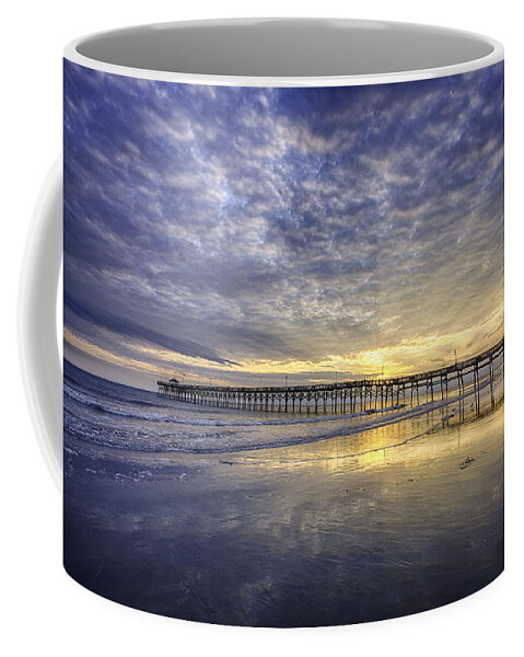 Oakisland Coffee Mug featuring the photograph Oak Island Pier Sunset by Nick Noble
